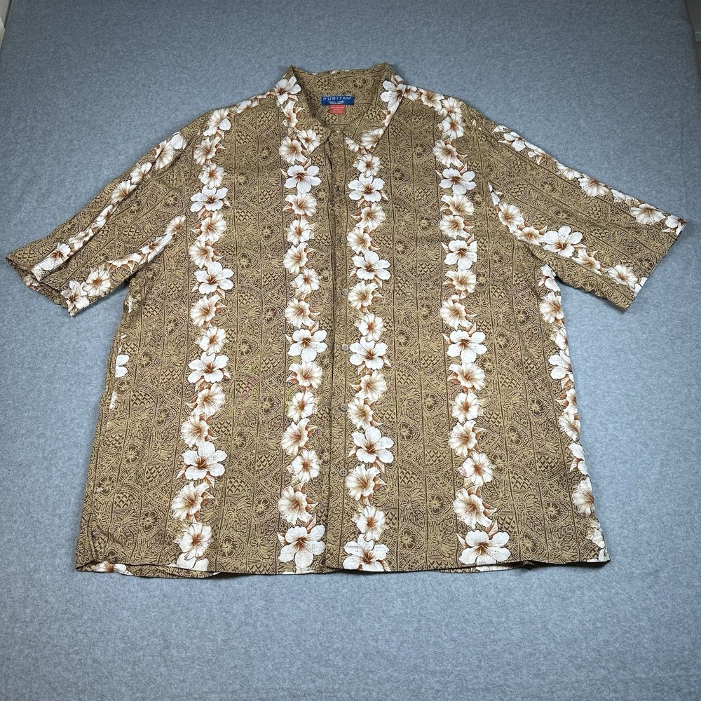 Puritan Vintage 90s Rayon‎ Hawaiian Aloha Shirt 2XL Floral Tropical Button Up